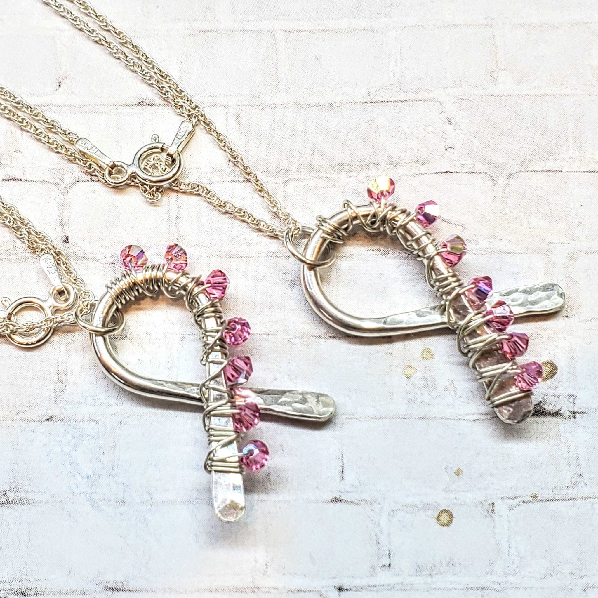 2024 Breast Cancer Awareness Crystal Ribbon Necklace - Limited Edition